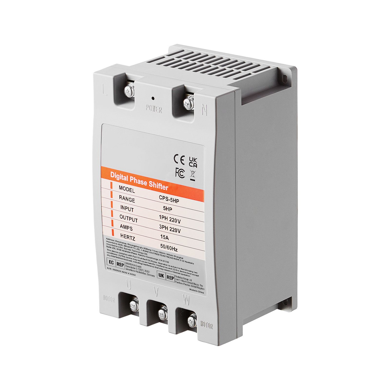 3 Phase Converter - 5HP 15A 220V Single Phase to 3 Phase Converter, Digital Phase Shifter for Residential and Light Commercial Use, 220V Input/Output (One