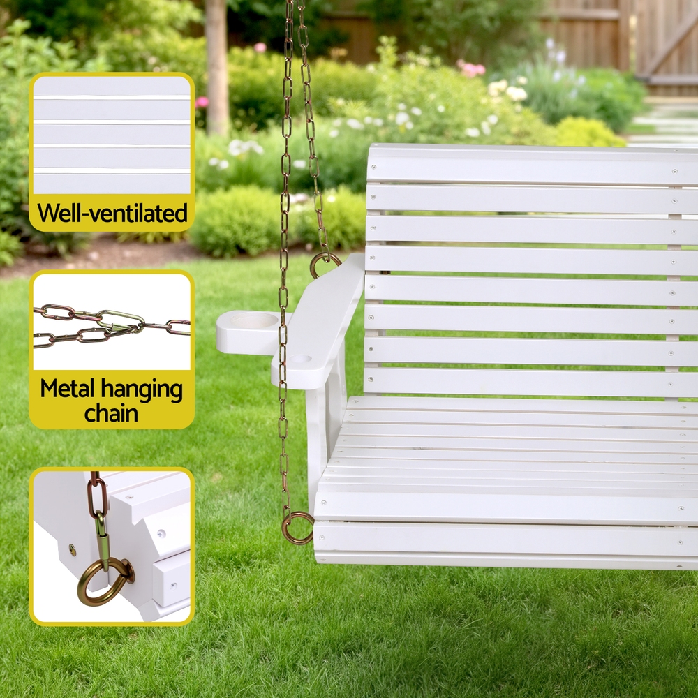 Gardeon Porch Outdoor Swing Chair With Cup Holder Wooden Furniture 2 Seater — image 6
