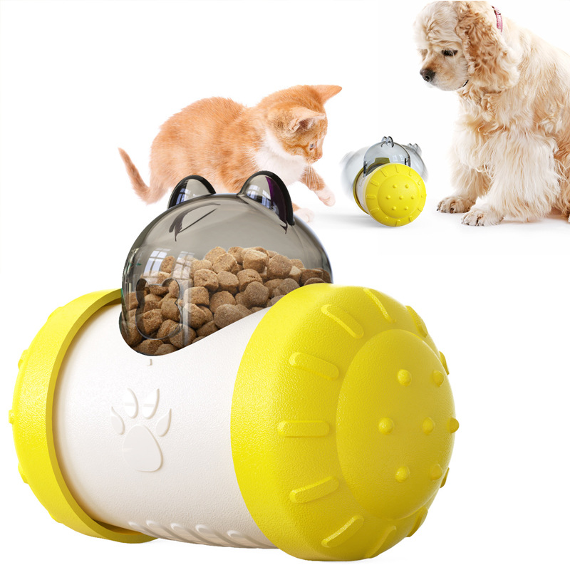 Pet Tumbler Treat Dispenser Ball, Interactive Feeding Toy for Dogs and Cats(Yellow and white)