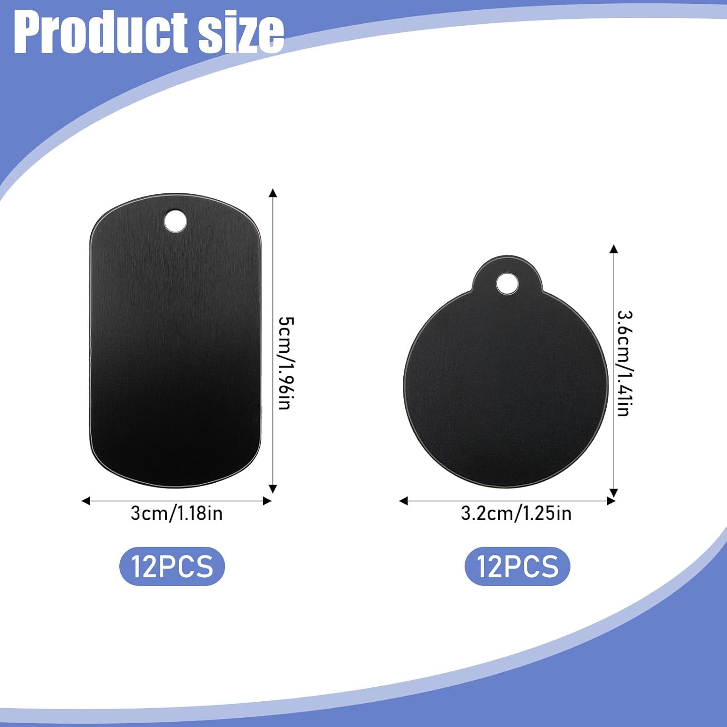 24 Pcs Metal Stamping Blanks Black Aluminum Tags for Stamping, 2 Shapes Engraving Blanks Keychain Dog Tag Blank Signs for Engraving
