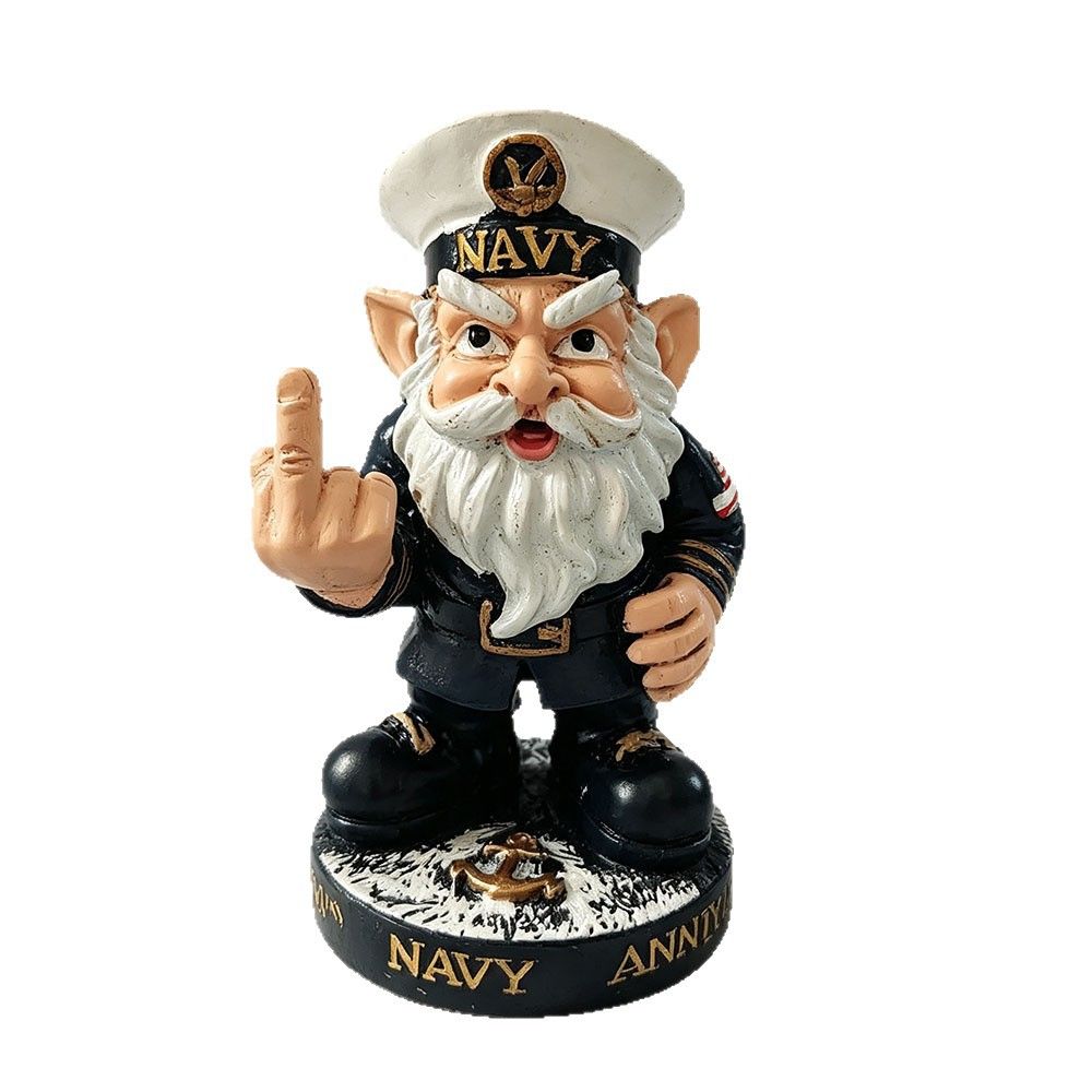 Vintage Nautical Captain Dwarf Figurine: Hand-Painted Distressed Resin, Playful Middle Finger Gesture for Stress Relief, Unique Desk and Office Decor โ image 6