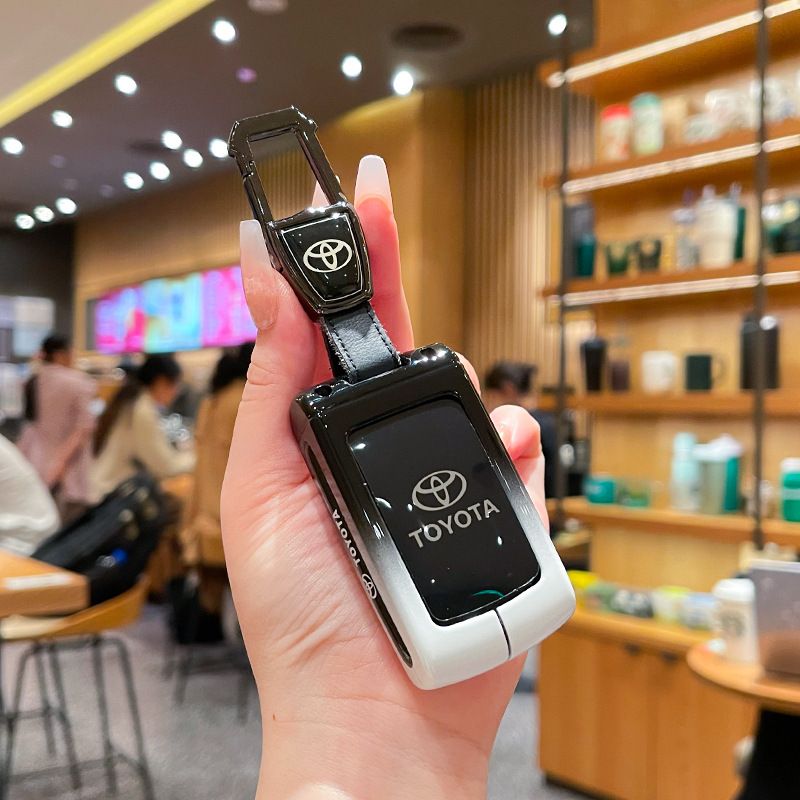 Toyota Key Case Gradient Black White Fragrant Car Island Standard M style gradient black and white single bag + white leather rope buckle โ image 2