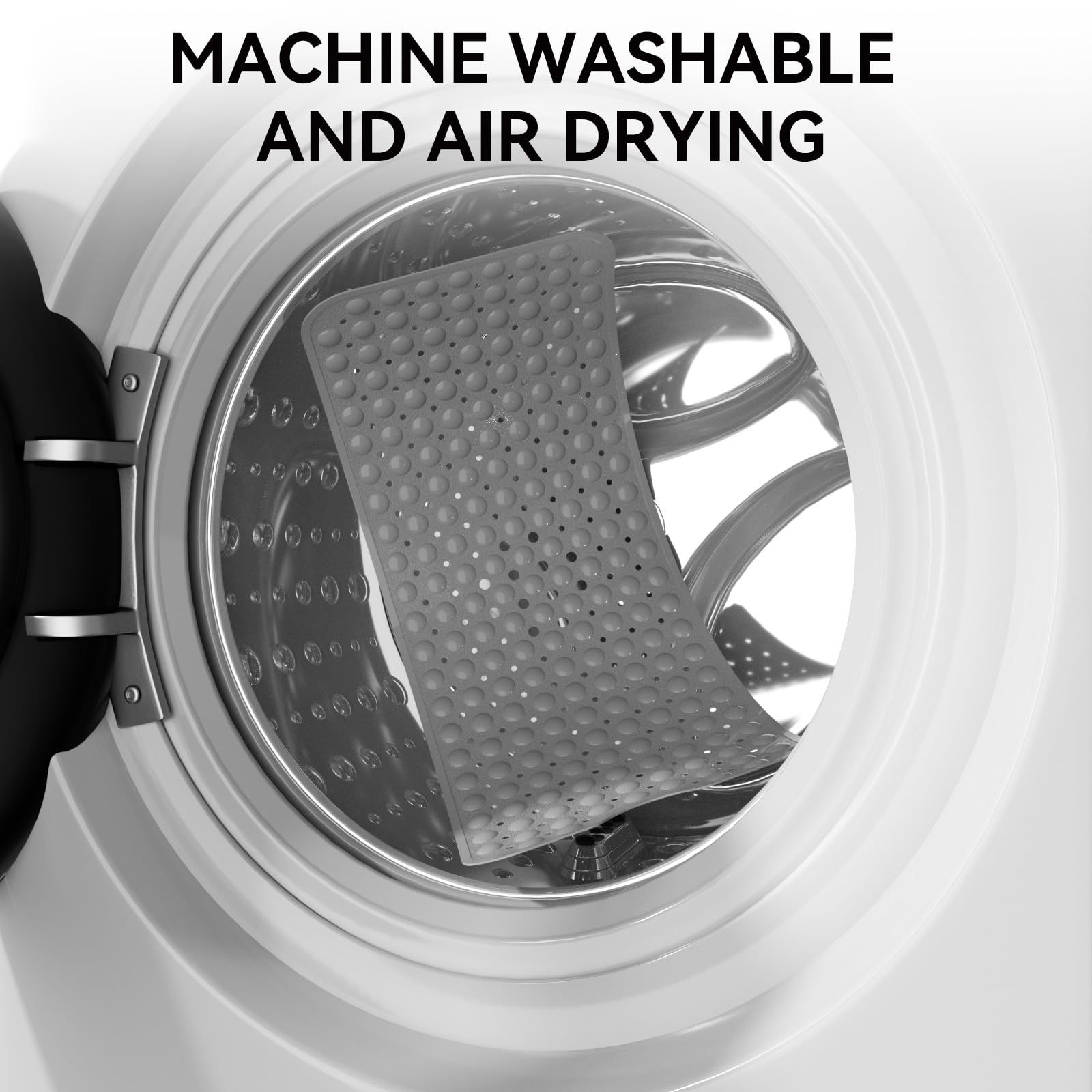 Machine Washable Shower Mats with Suction Cups and Drain Holes, Bath Tub Mats for Bathroom Non Slip, Grey — image 5