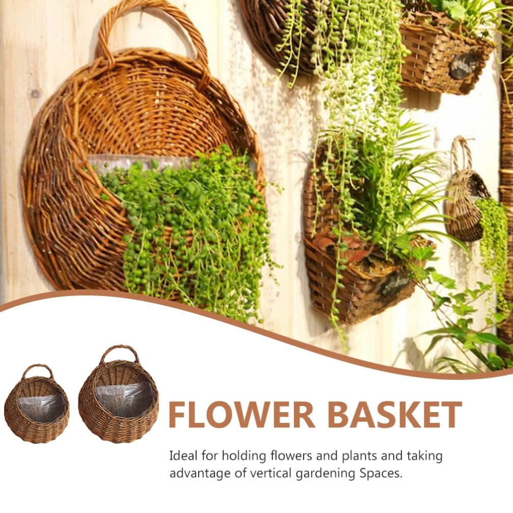 2Pcs Round Hanging Planter Burlap Flower Basket Flower Hanging Basket Wall Hanging Garden Planter Rattan Storage Basket Round — image 2