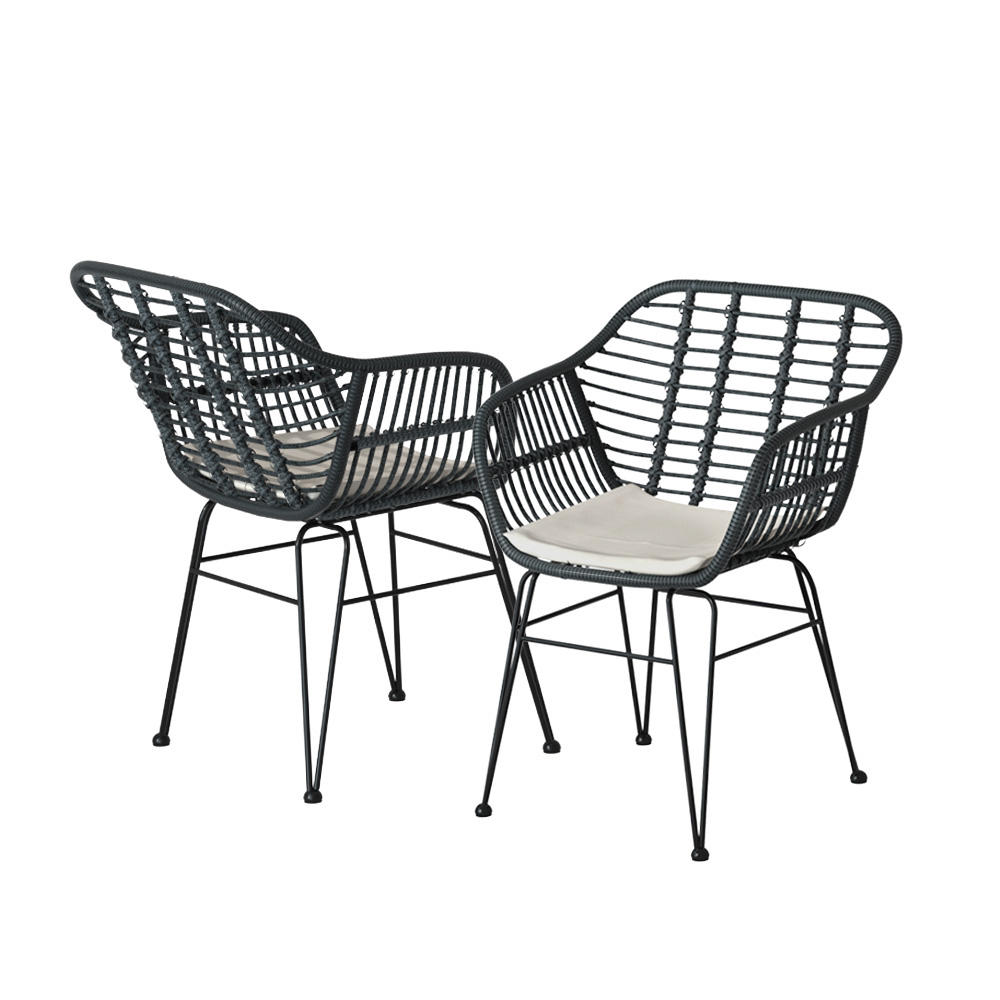 Gardeon 3PC Outdoor Furniture Bistro Set Lounge Setting Table Chairs Cushion Patio Grey โ image 4