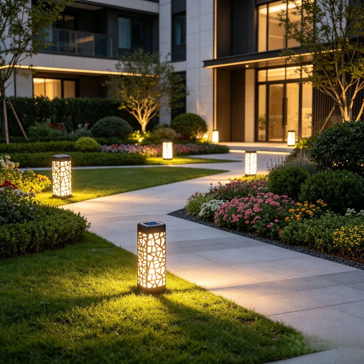 solar garden lights, outdoor waterproof lights, warm white LED pathway lights, automatic dusk to dawn lights, landscape lighting, lawn lights, patio lights — image 5