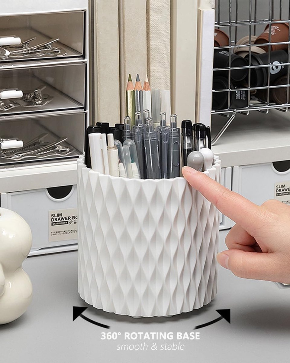 Pen Holder - Multifunctional - Makeup Brush Holder 5 Compartments - Aesthetic Design for Home Office Students - White — image 4