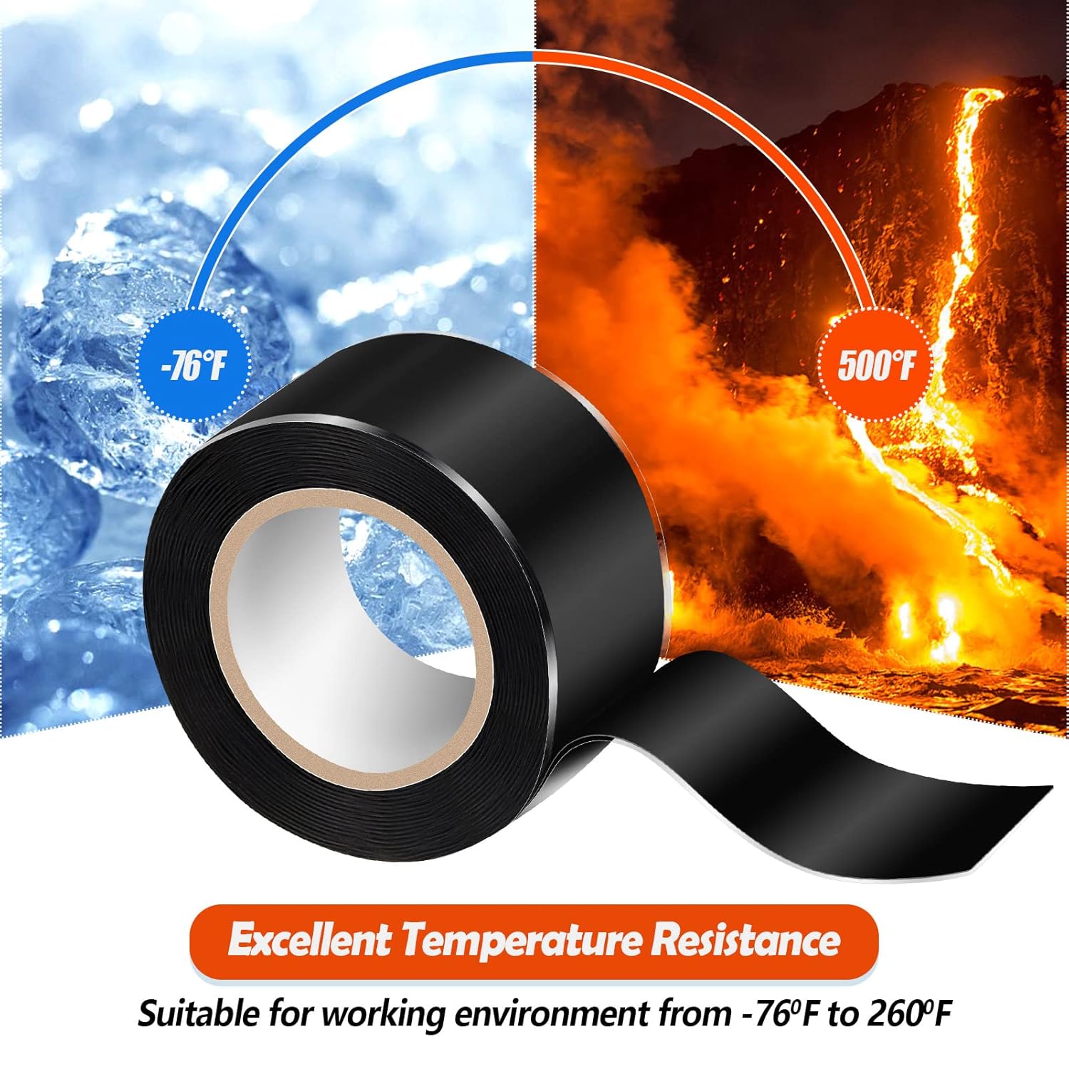Amylove 6 Roll Waterproof Self Fusing Silicone Tape 1 Inch x 10 ft Black Leakproof Seal Hose Pipe Repair Tape for Water Emergency Pipeline Plumbing Repair