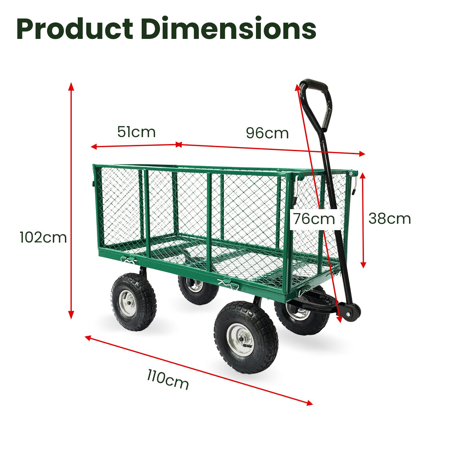 Wallaroo Steel Mesh Garden Trolley Cart - Green — image 2