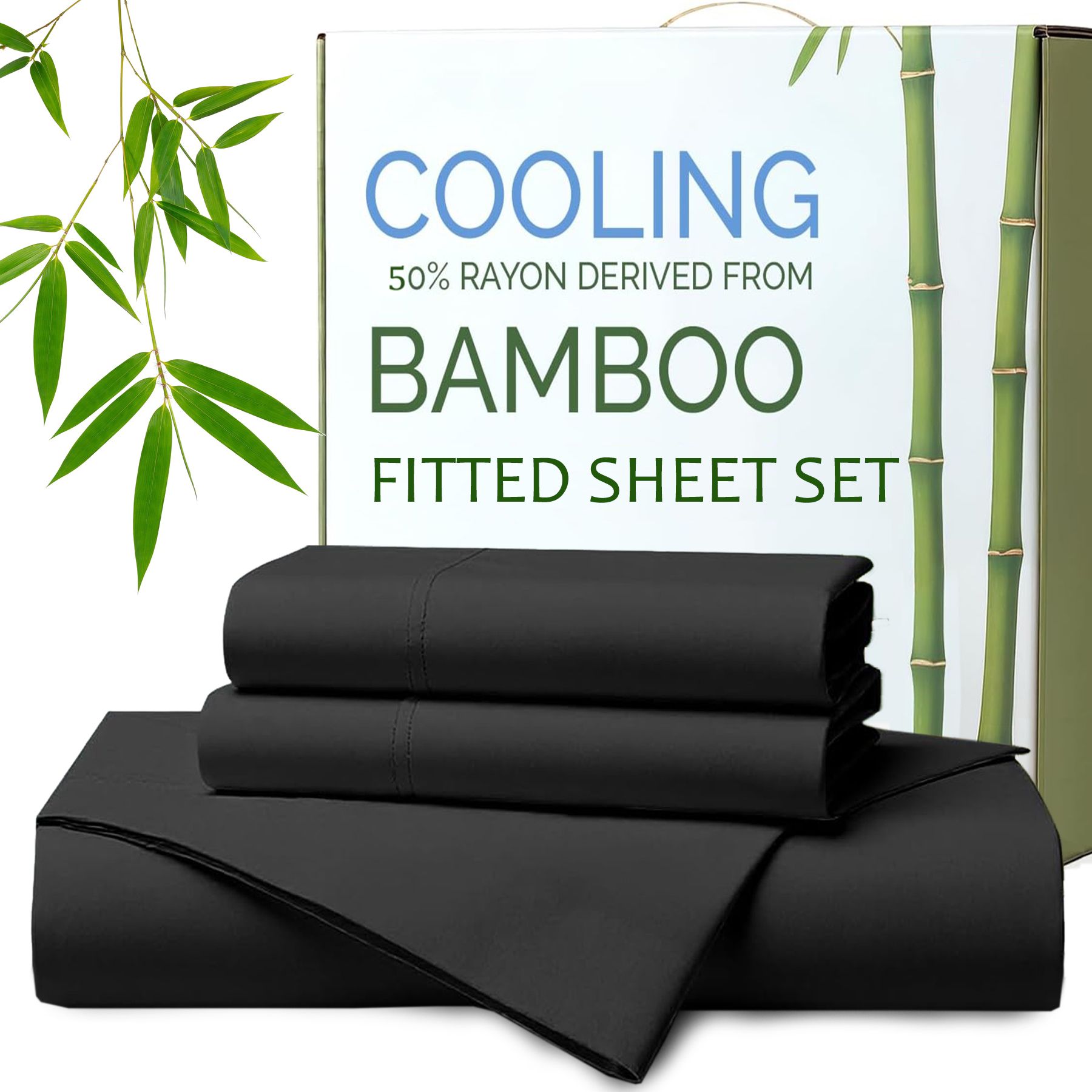 Hotel Breathable Bamboo Fitted Sheet & Pillowcase-3 Piece-Ultra Soft 2000TC Breathable Fitted Bed Sheets Set with 40 Centimetre Deep Pocket-Cooling Sheets for