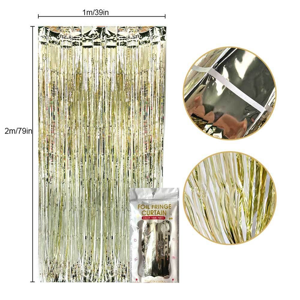 10 Pcs Dark Blue Shiny Tinsel Foil Fringe Curtain - 1m x 2m Metallic Streamer Backdrop for Birthday Parties, Weddings, Christmas, and Stage Decor - Gold โ image 4