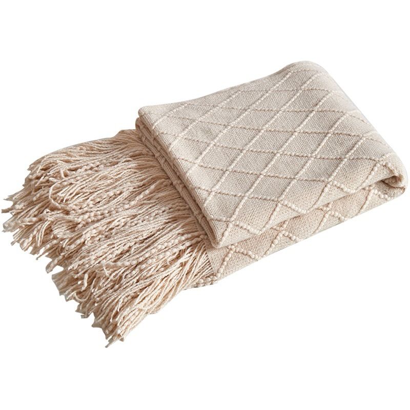 Yan Chu Knitted Diamond Blanket 125x170cm Khakis 125x 170 Diamond (with tassels) โ image 2