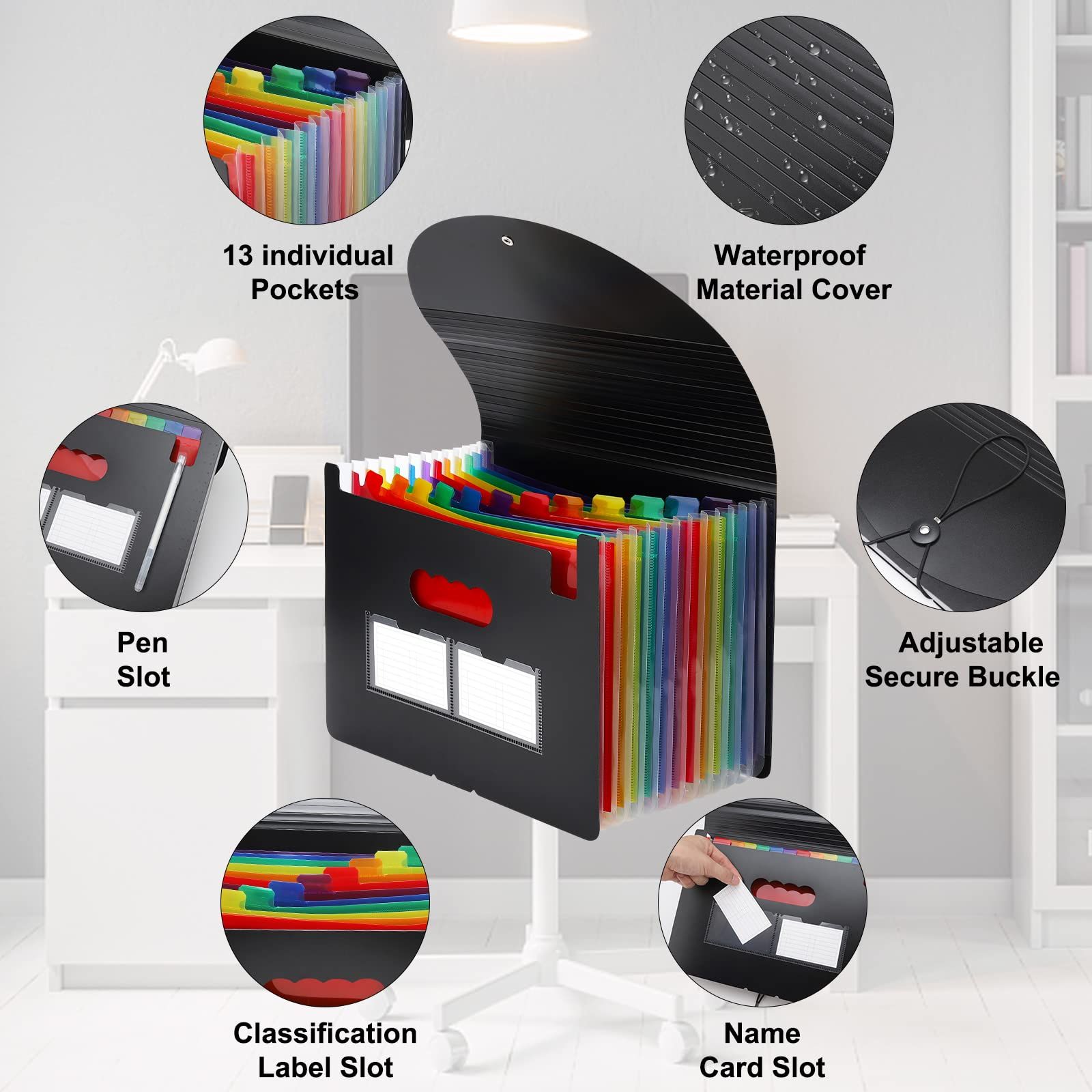 File Organizer, 13 Pockets Expanding File Folders, According File Organizer Portable Document Organizer with Blank Labels — image 2