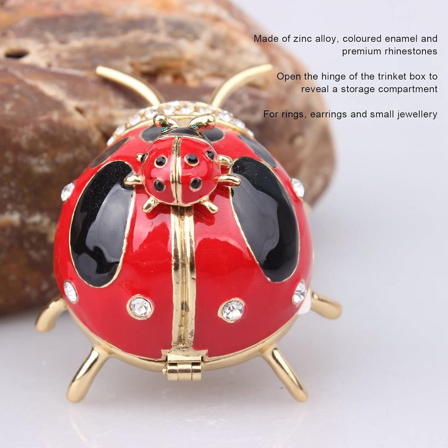 Ladybug Trinket Box, Small Enameled Hinged Box Decorative Jewelry with Rhinestones Delicate Gift Display Ornament â image 3