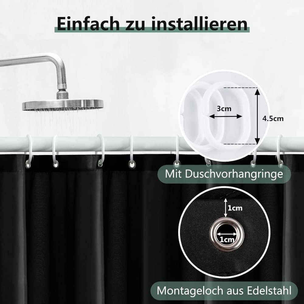 1 Reinforced PEVA Shower Curtain Waterproof Mildew Resistant Quick-Drying, 180 × 180cm, Black — image 5