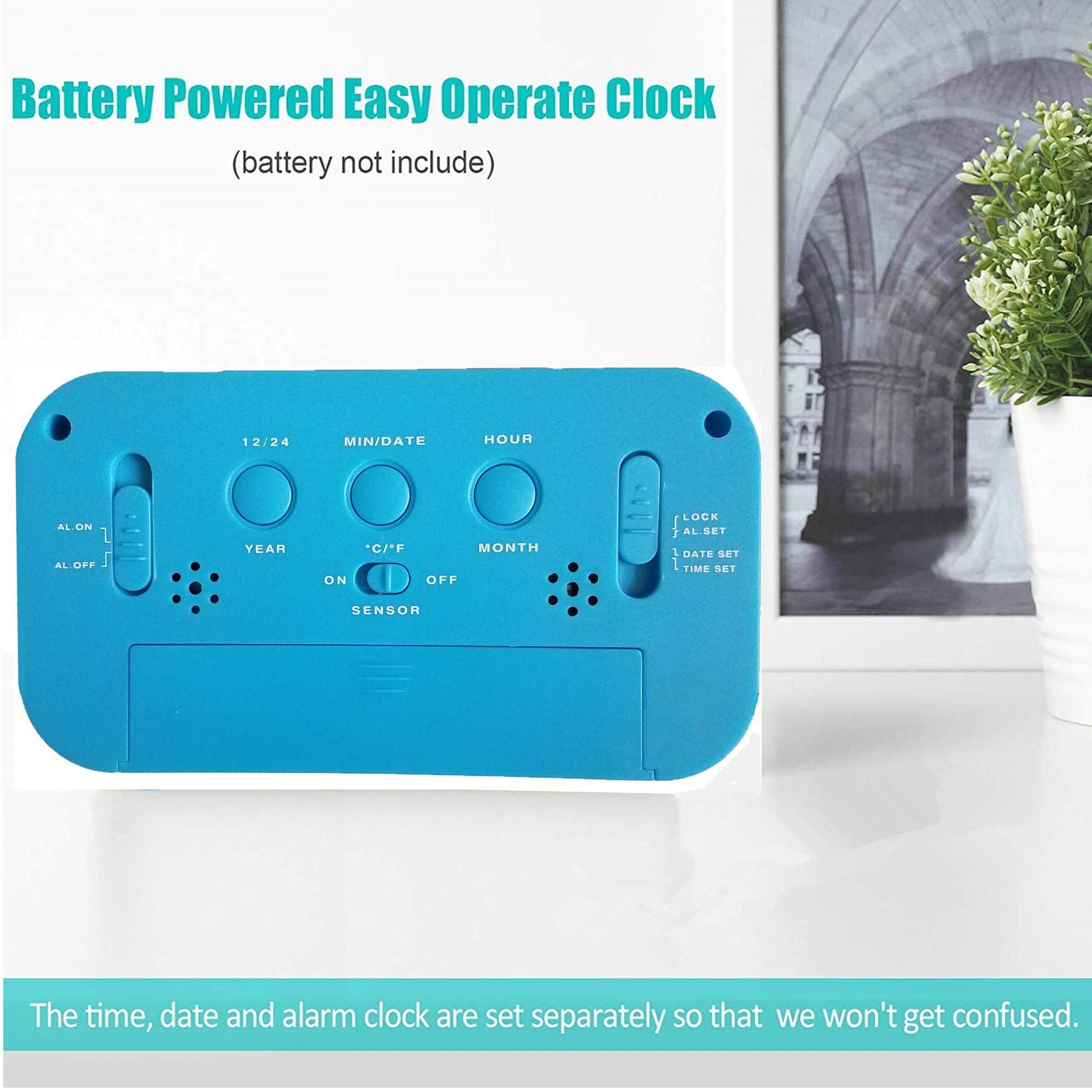 Smart Digital Alarm Clock with Temperature and Date Display,Battery Operated Desk Small Clock for Bedroom Home Office — image 2