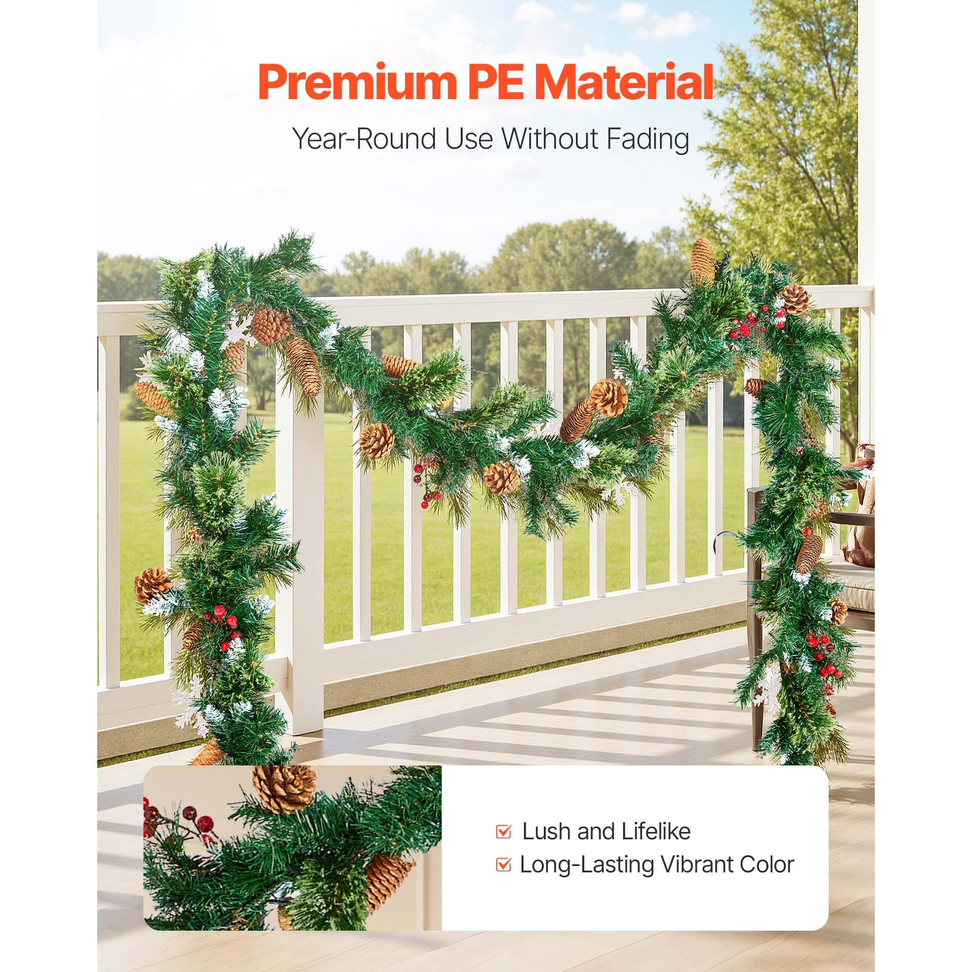 Christmas Garland, 2750mm Artificial Christmas Garland with Light String, Faux Greenery Decoration with Berry Clusters, Pine Needles, Pine Cones, Realistic — image 4
