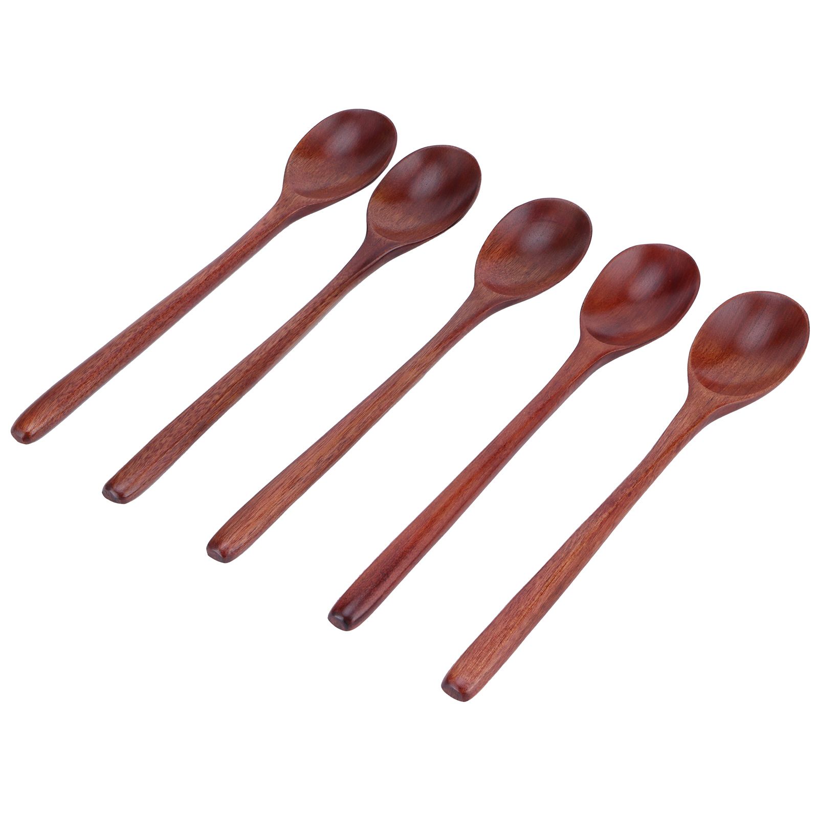 5PCS Wooden Spoon with Long Handle Soup Spoon for Barbecue Camping Party Home KitchenPaint Color — image 2