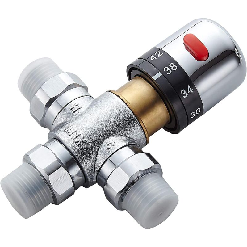 Mixing Valve, Hardened Brass Valve, Thermostatic Valve, Lead-Free Solid Brass, G1/2 Inch Male Connections With Check — image 2