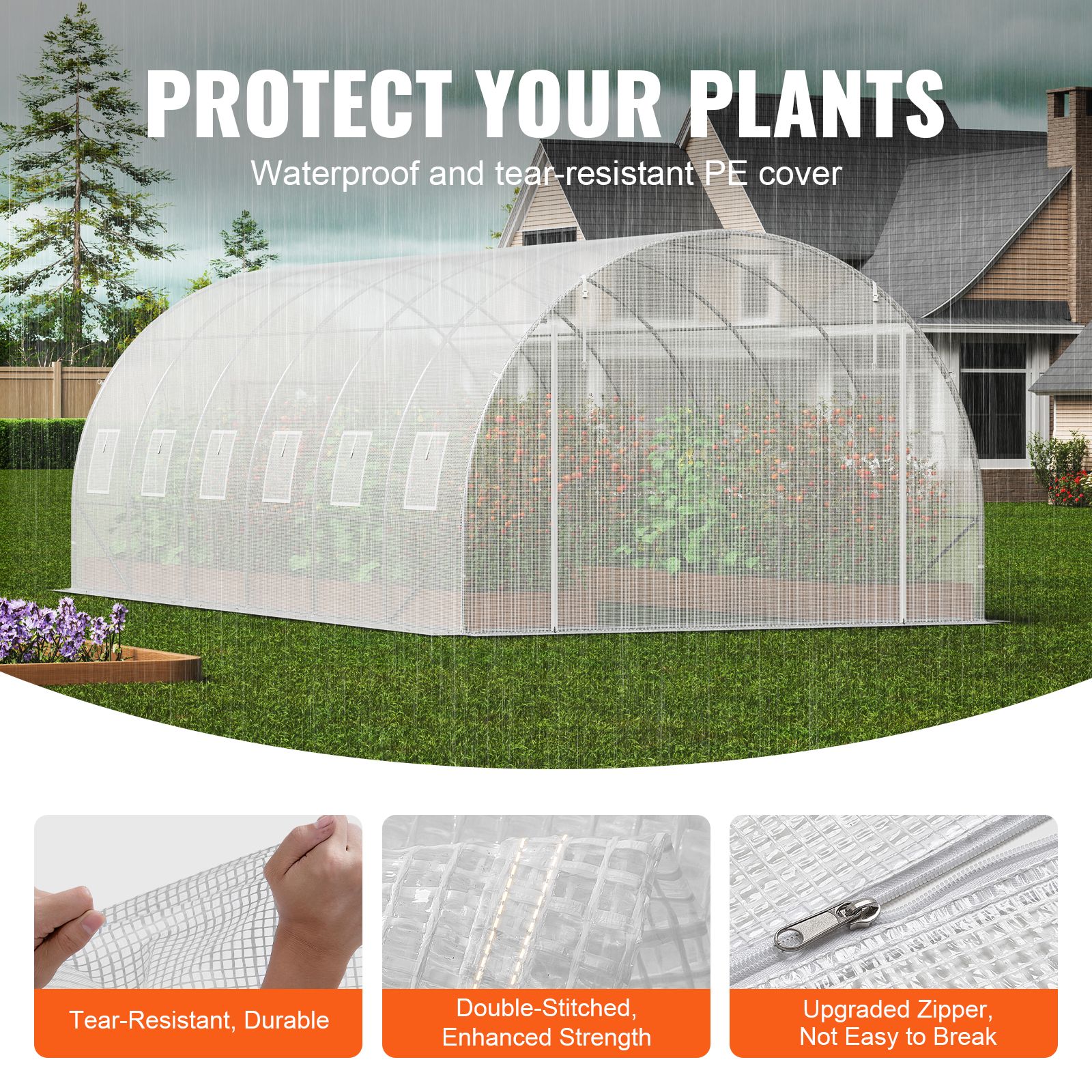 Walk-in Tunnel Greenhouse, 19.4x9.7x6.5 ft Hoop House Greenhouse Tunnel, Plant Hot House with Galvanized Steel Frame, White PE Cover, Roll-up Zipper Door and — image 3