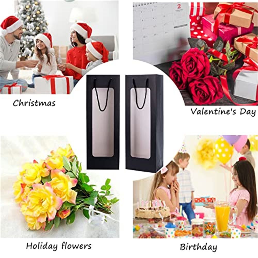 Wine Gift Bags with Window - 20 Pack,14.2" Wine Bags for Bottles - Halloween, Birthday, Housewarming, Dinner Party, Business - Black — image 3