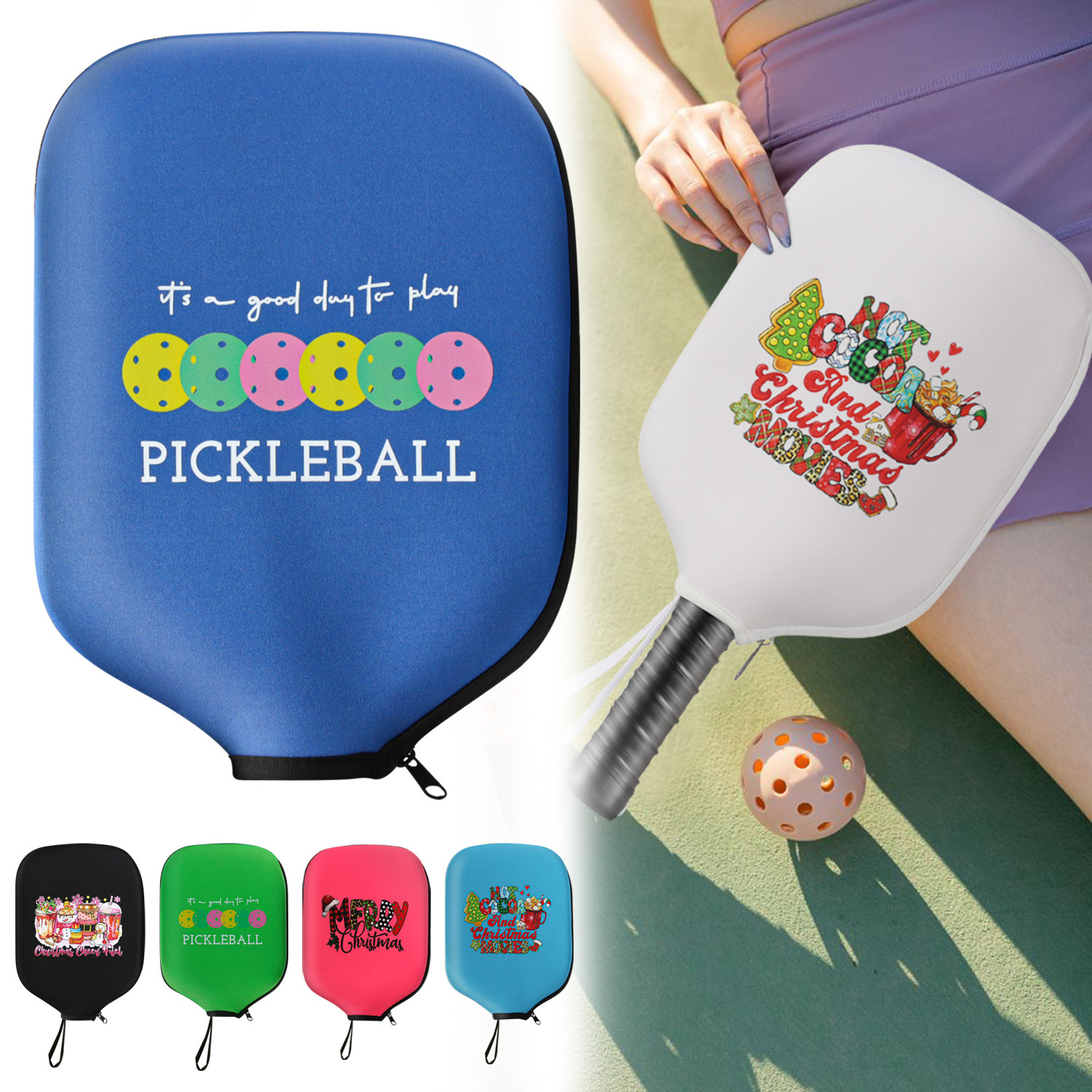 Black Neoprene Pickleball Paddle Cover Protective Case with Fun Graphic Design Durable Beach Tennis Racket Sleeve Bag for Table Tennis Paddles Shockproof โ image 3