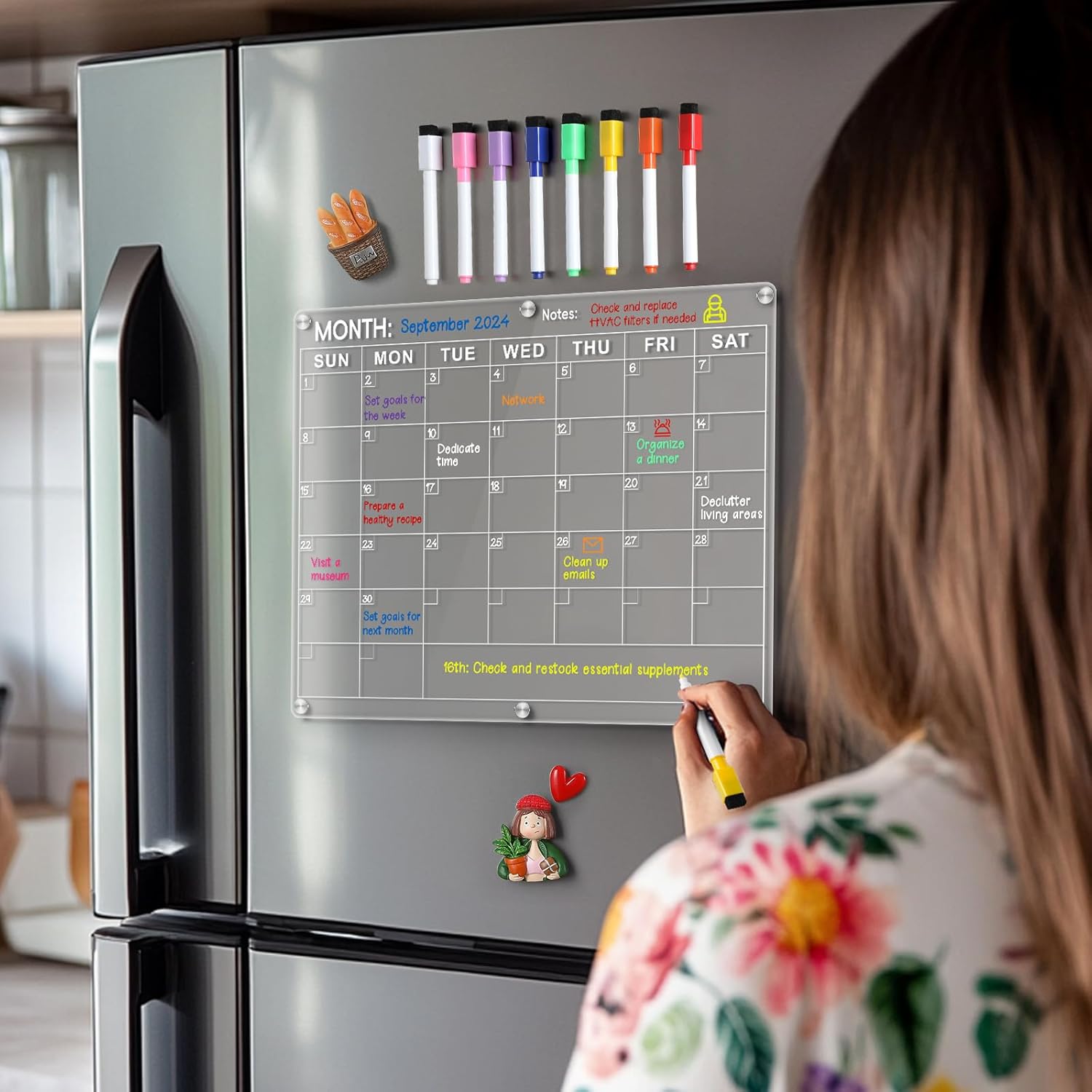Acrylic Fridge Calendar, Magnetic Monthly Planner with 8 Color Markers, Clear Dry Erase Board for Events/Meetings/Shopping Lists - 14.5 * 11.5'' — image 5