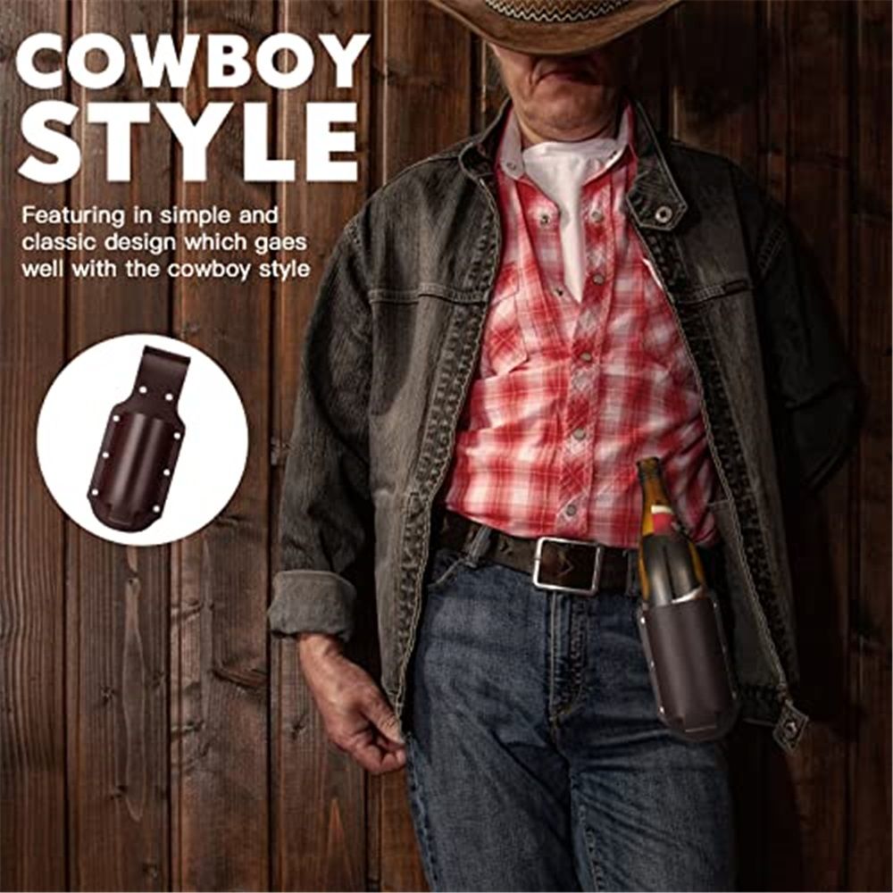 3 Pcs Beer Holster Classic PU Leather Beer Holster Bottle Holders Drink Belt Waist Bag Drink Holder for Travel Outdoor, Espresso Brown โ image 4