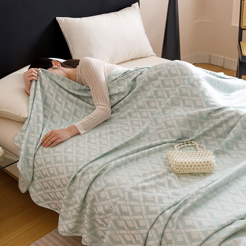 Blue Diamond Pattern Bamboo Fiber Summer Cooling Blanket 200×230cm for Bed Sofa Air Conditioned Room Lightweight Breathable Gauze Coverlet — image 5