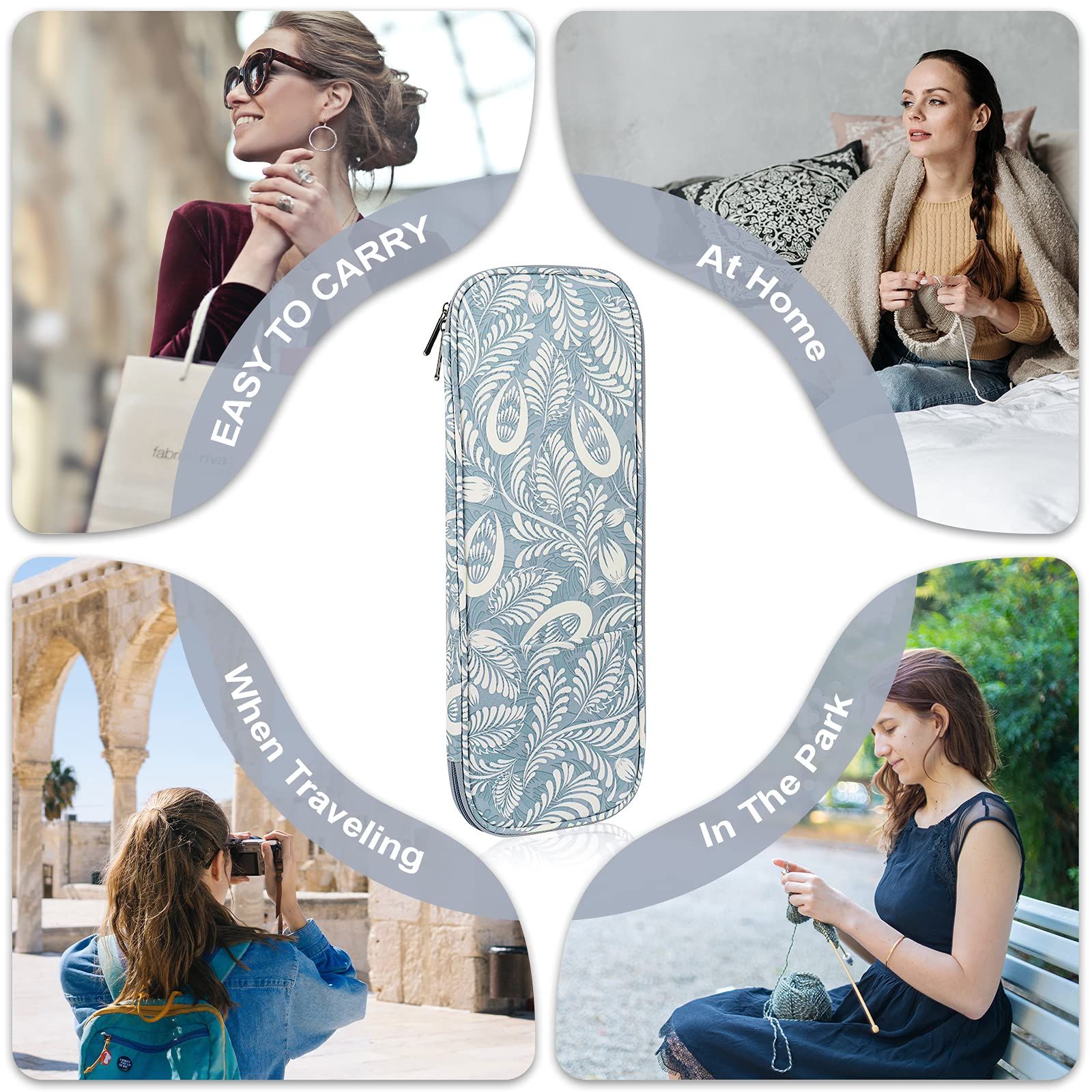 Knitting Needle Case Travel Organizer Storage Zipper Bag for Straight Knitting Needles (Up to 14''),Supplies Accessories, Blue — image 3