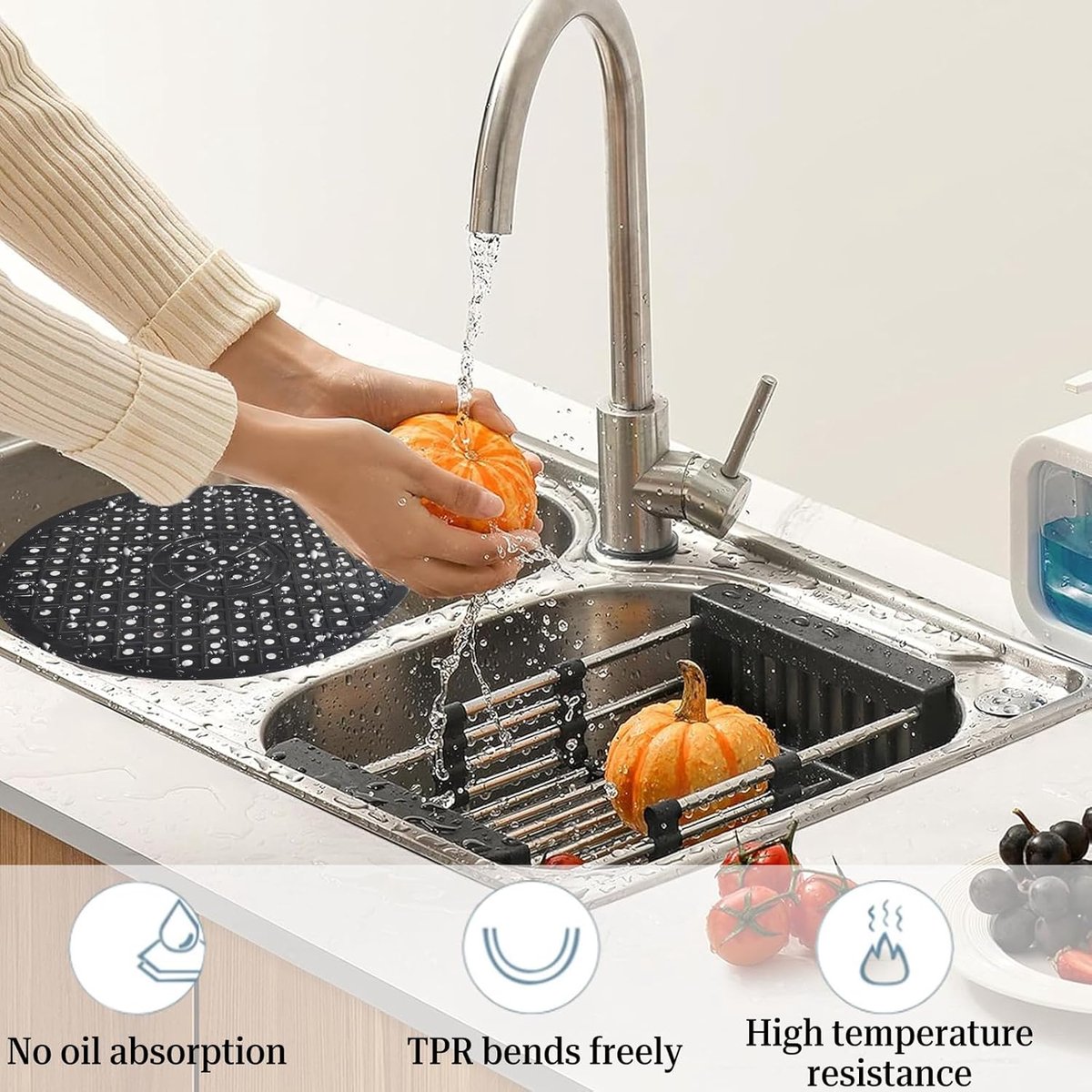 1 Piece Silicone Sink Mat - Washbasin Mat - Sink Mats - Rubber Countertop Mat for Sink - Cuttable - Foldable - Non-slip - Round sink mat - Protective mat - For — image 4