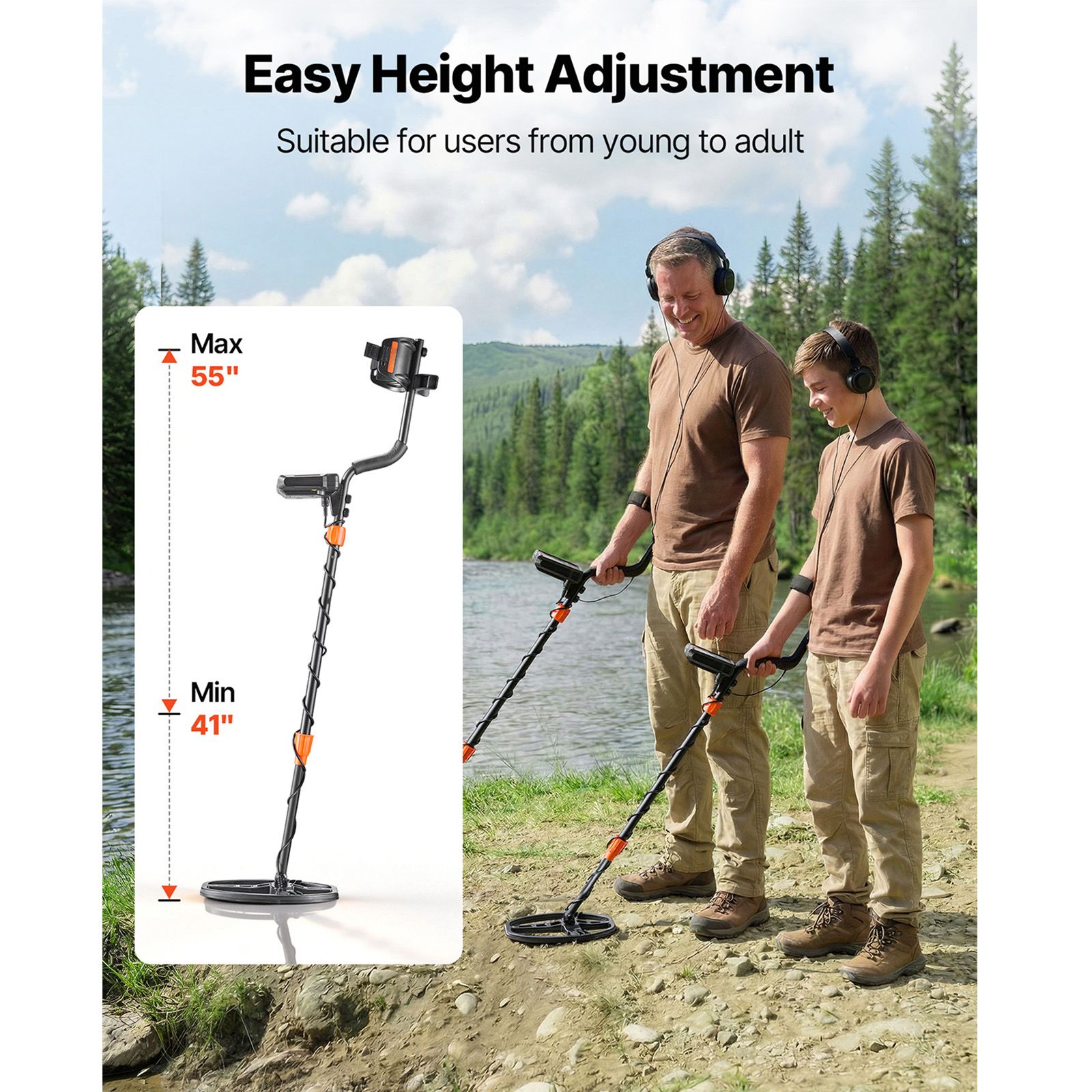 Metal Detector for Adults, 254 mm, Professional High Accuracy Gold Detector, IP68 Waterproof Search Coil with Display, Headphones, 5 Modes, Adjustable Length — image 5