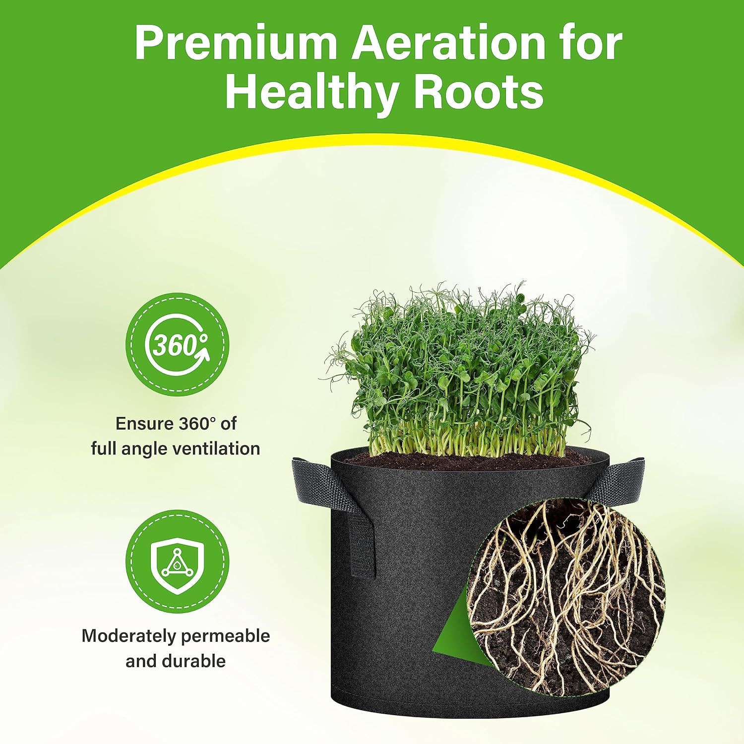 HealSmart 6-Pack 3 Gallon Nonwoven Grow Bags - Aeration Fabric Pots with Handles for Garden Fruits Vegetables Flowers - Black โ image 5