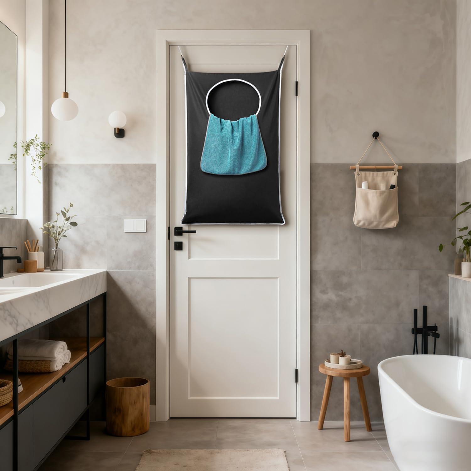 2 Pack XL Hanging Laundry Hamper, Extra Large Tear-Resistant Door Organizer with 2 Hook Types, Space-Saving Laundry Bag (36.5" x 22", Black) — image 3