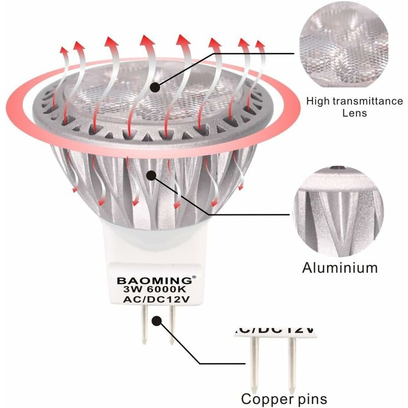 LED Bulb Mr11 Gu4 Spotlight 3W 12 Volt Super Bright Equal To 35W Halogen Bulb 280Lm 30° Beam Angle Cool White 6000K — image 3