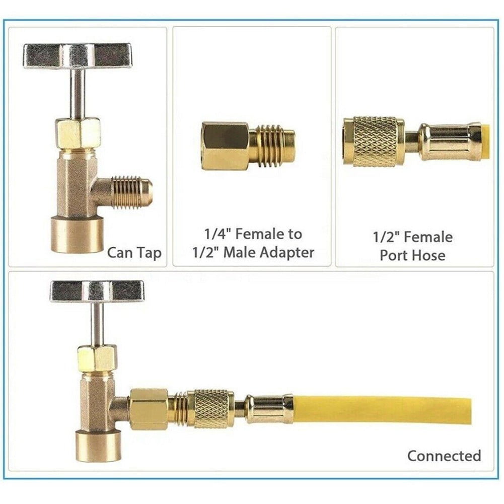 R134A A/C Can Tap With Tank Adapter For 1/4" And 1/2" Ac Charging Hoses 1/2/'/' Acme Female 1/4/'/' Sae Male For Direct Connection As Shown — image 4