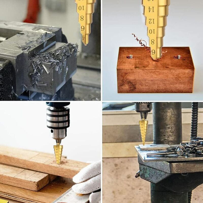 Step Drills Double Groove Countersink Drill High Speed Steel Cone Drill for Steel Wood, Plastic, Brass, Aluminum 3 pcs โ image 5