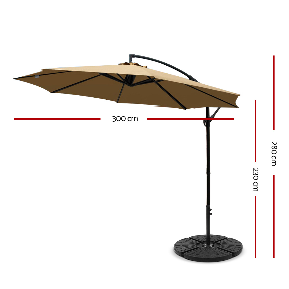 Instahut 3m Outdoor Umbrella w/Base Cantilever Beach Garden Patio Beige โ image 2
