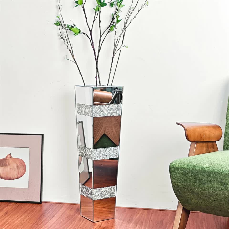 P&P Silver Crushed Diamond Flower Vase with Mirrored Glass for Elegant Home Decoration โ image 3