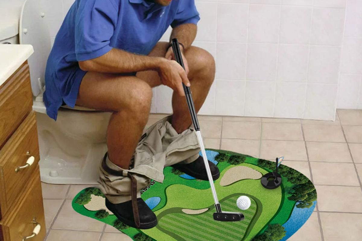 Toilet Golf Game Toilet Golf Toys Set with Practice Mat Golf Club 2 Balls Bathroom Practice Mini Golf in Restroom — image 3