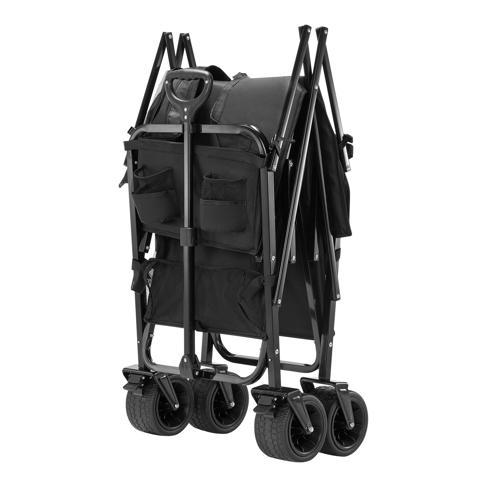 Double Decker Wagon Collapsible, 400L Heavy Duty Folding Wagon Cart, Extended Long Garden Cart with All-Terrain Wheels, Support Up to 450lbs, Outdoor Utility