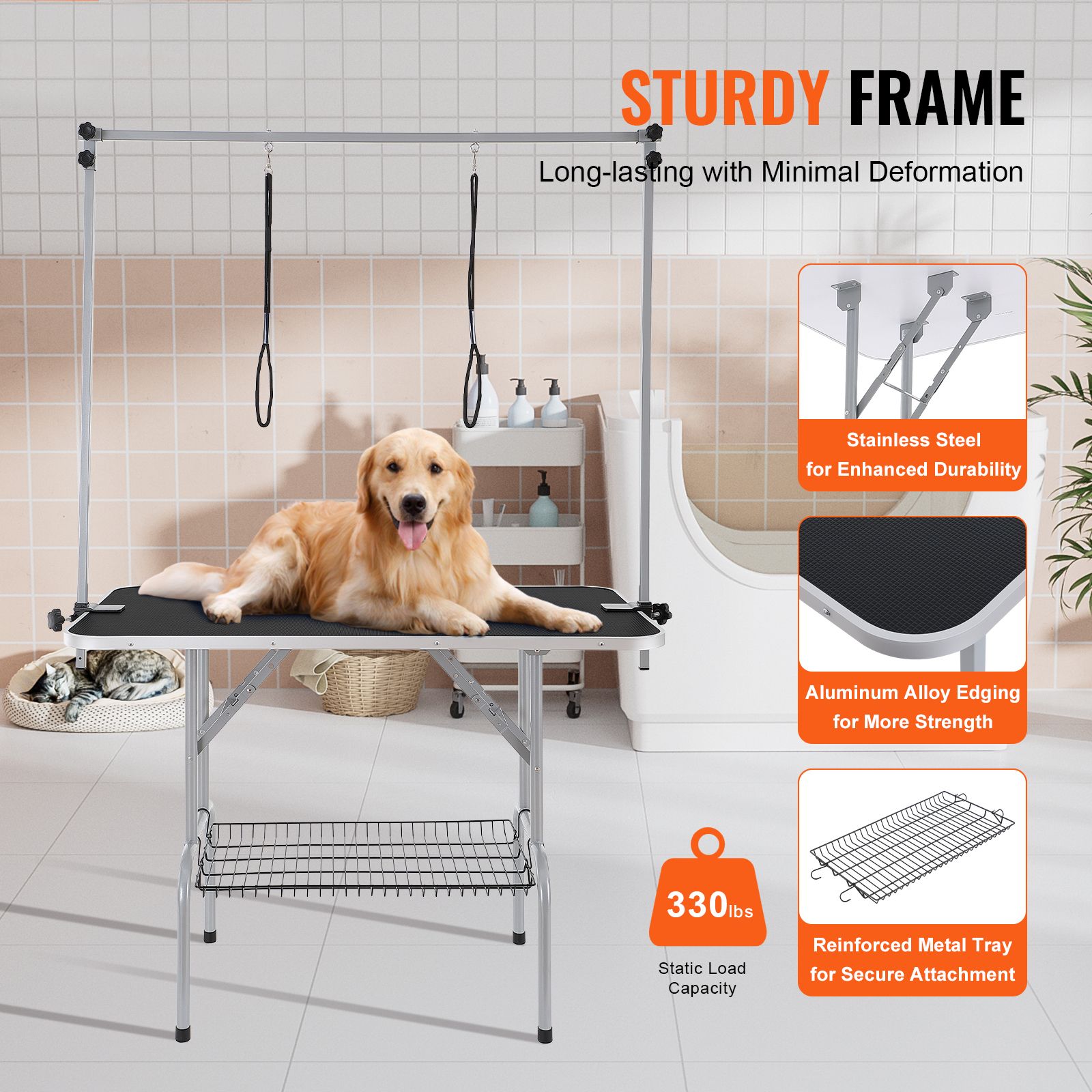 Pet Grooming Table Two Arms with Clamp, 117cm Dog Grooming Station, Foldable Pets Grooming Stand for Medium and Small Dogs, Free Two No Sit Haunch Holder with — image 2