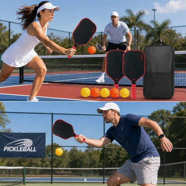 Red‑Black T700 Carbon Fiber Pickleball Paddle Set, 16mm Textured Matte Surface, Complete Kit with Oxford Carry Bag & Pickleball Balls — image 3