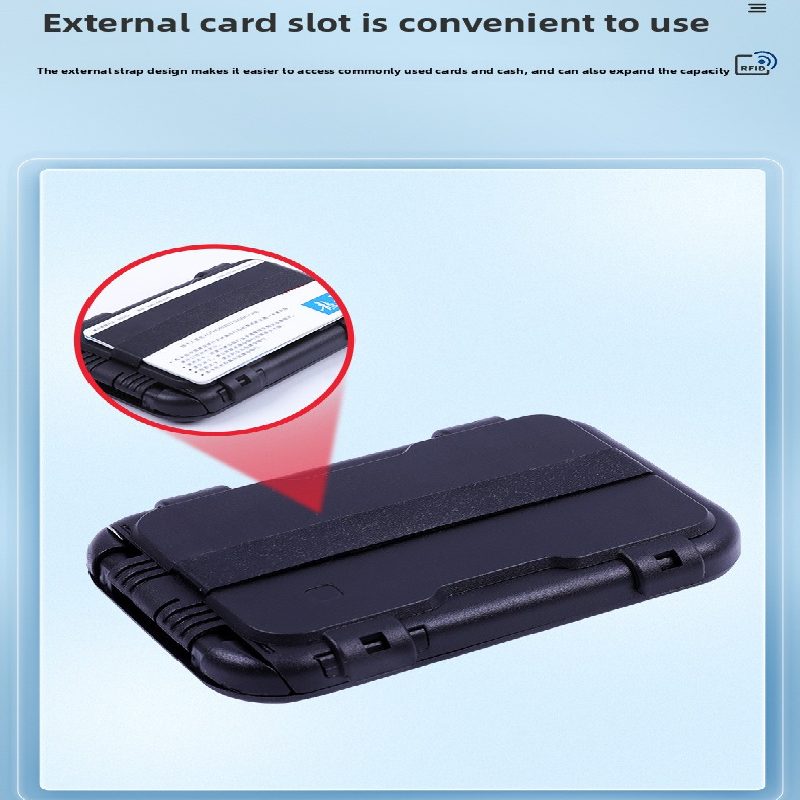 Black RFID Blocking Aluminium Card Holder Wallet Waterproof Hard Shell Case with Cash Strap for Men Travel and Daily Use โ image 4