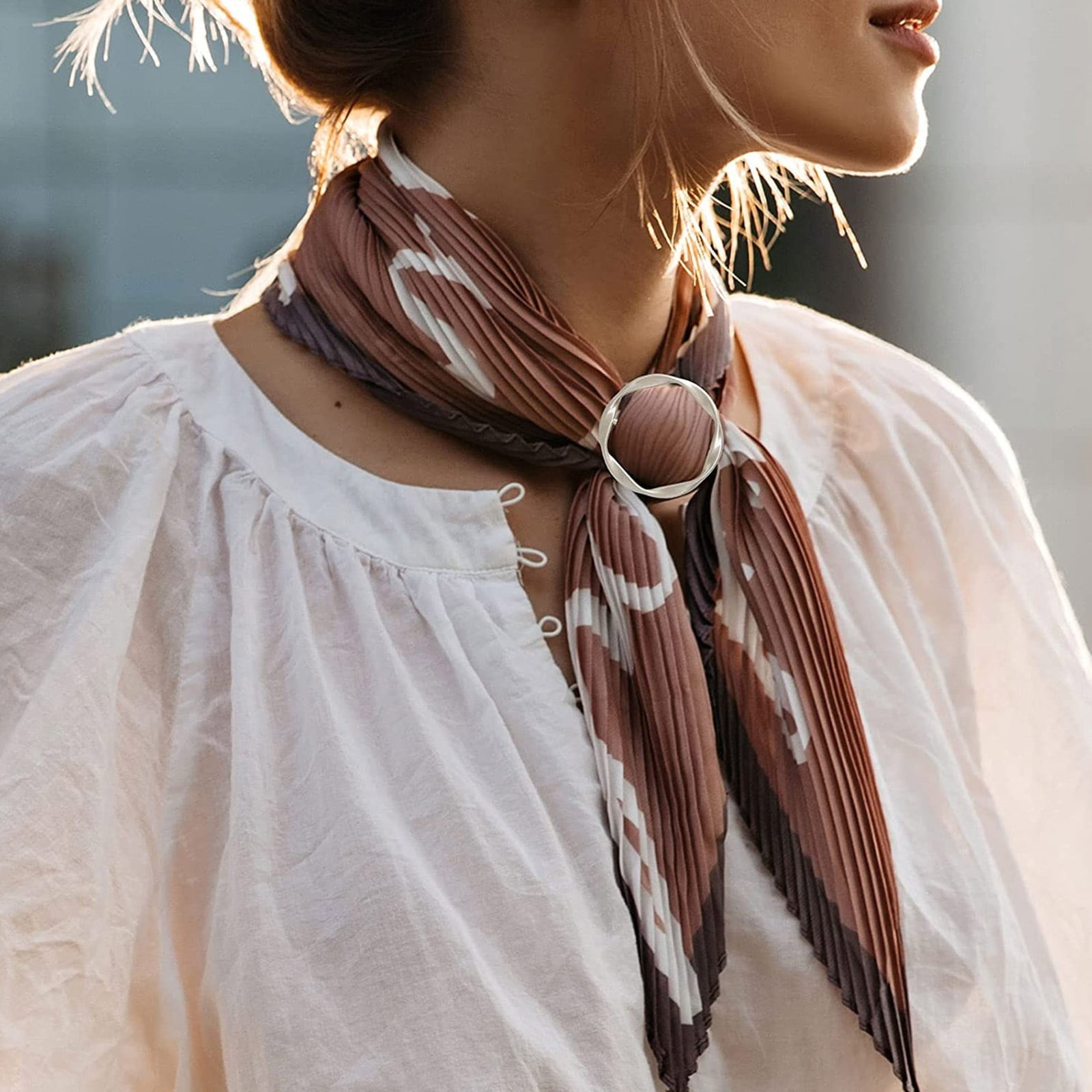 2 PCS Scarf Ring Clips Waist Buckle Clip T-Shirt Tie Pin Clip for Women Fashion Metal Circle Buckle for Clothes Hat Belt Decor, Black, 1.37Inches 1.37" Beige โ image 3