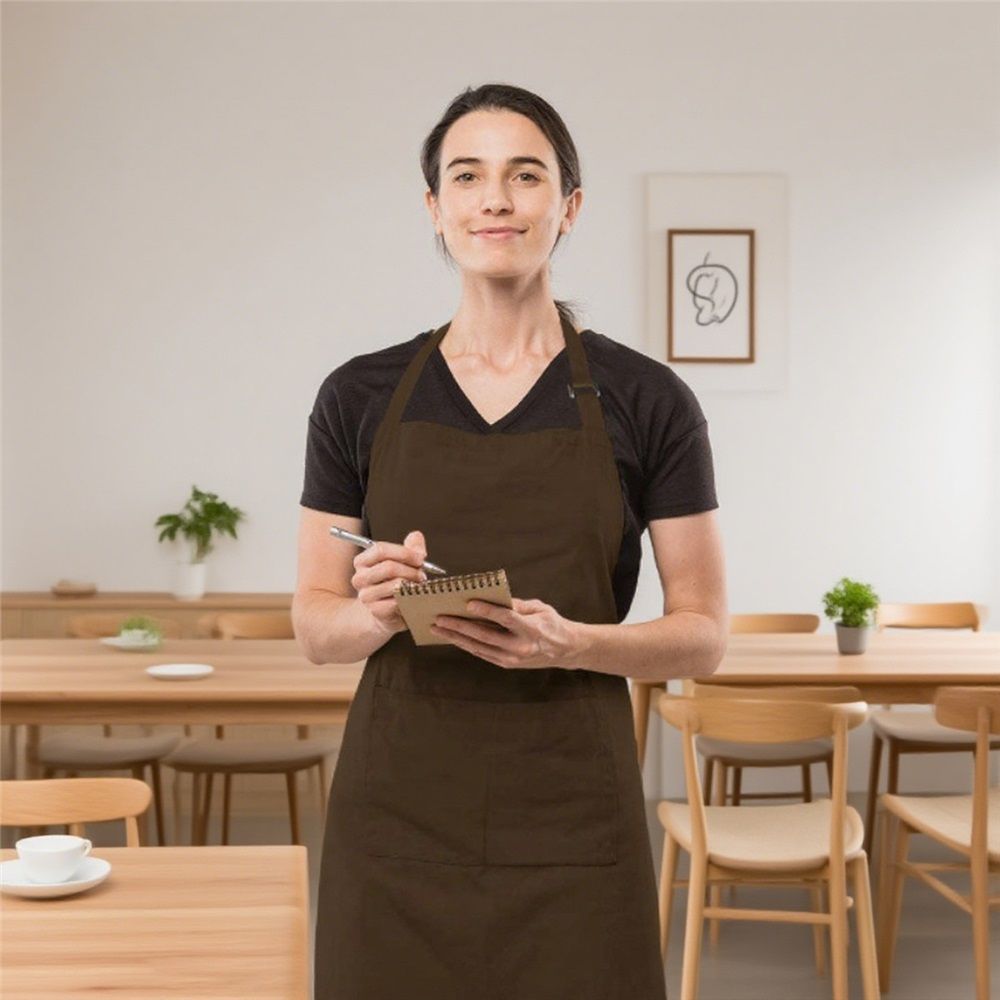 Kitchen Apron Waterdrop Resistant Cotton Apron with adjustable Aprons for Women with Pockets option Cooking Brown Apron (Brown) — image 3