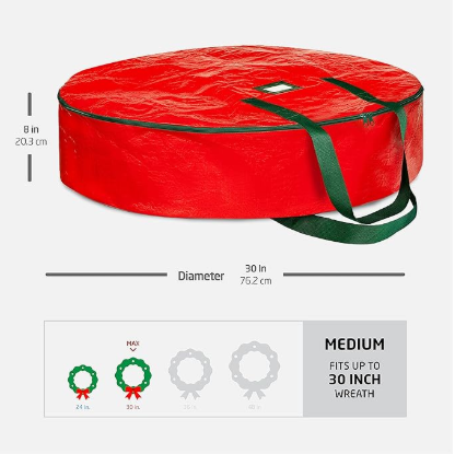 Christmas Wreath Storage Container 30 Inch - Wreath Bag for Artificial Wreaths Box - Dual Zippered Wreaths Storage Bag with Strong Durable Handles - Red โ image 5