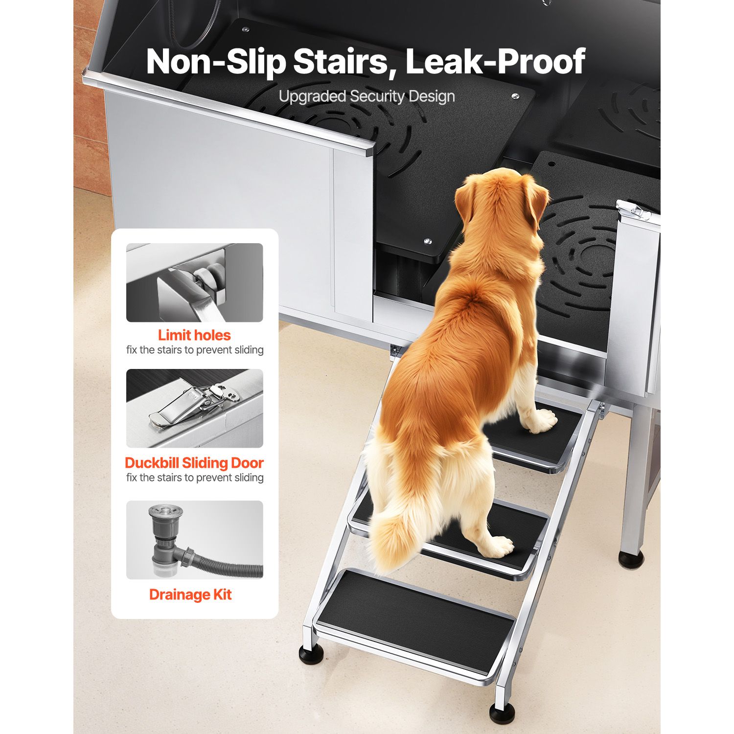 127 cm Dog Grooming Bath Tub Stainless Steel w Stairs Water Filter โ image 3