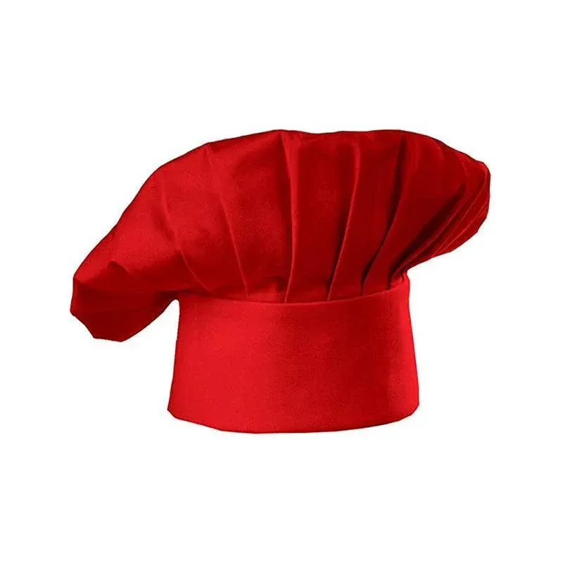 Adjustable Chef Cap with Elastic Band for Kitchen Cooking Baking Catering Use - Red