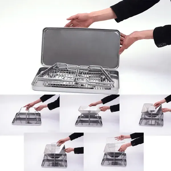 Foldable Stainless Steel Charcoal BBQ Grill with Carry Handle for Camping, Picnics, Beach Trips and Outdoor Cooking, 31 × 22 cm, Silver — image 5